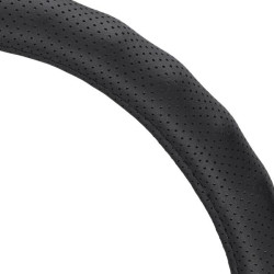 Купить Чехол на руль Carlife 37-39см, кожа, черный, белая резина, один шов, перфорированный