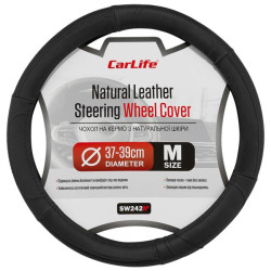 Купить Чехол на руль Carlife 37-39см, кожа, черный SW242M