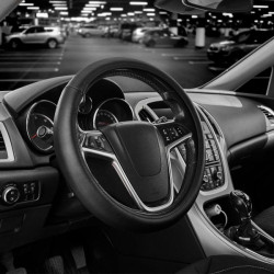 Купить Чехол на руль Carlife 39-41см, кожа, черный, белая резина, один шов SW340L