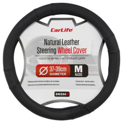Купить Чехол на руль Carlife 37-39см, кожа, черный SW244M