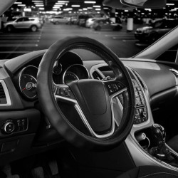 Купить Чехол на руль Carlife 37-39см, кожа, черный, белая резина, один шов SW342M