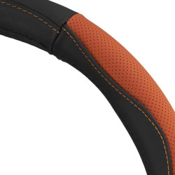 Купить Чехол на руль Carlife 39-41см, кожа, черный с коричневыми вставками