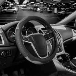 Купить Чехол на руль Carlife 39-41см, кожа, черный с серыми вставками