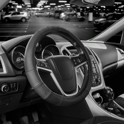 Купить Чехол на руль Carlife 37-39см, кожа, черный SW240M