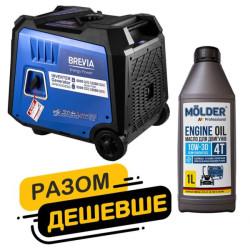 Купить Комплект генератор Brevia инверторный газобензиновый 6,0 кВт DUAL FUEL с электростартером GP6000iESG + масло Molder Engine Oil 4T 10W-30 1л