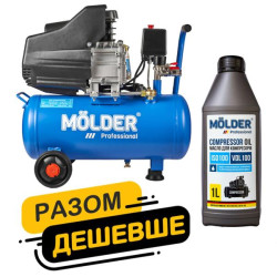 Купить Комплект воздушный компрессор Molder с ресивером 24л, 1100Вт + компрессорное масло Molder VDL 100 1л
