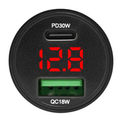 Купити Автомобільний зарядний пристрій Brevia ePower DualMetal Display 48W 1xUSB-C+1xUSB-A, чорний металік