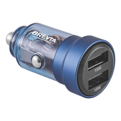 Купить Автомобильное зарядное устройство Brevia ePower DualDrive 15W 2xUSB-A, прозрачный синий