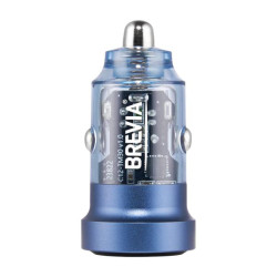 Купить Автомобильное зарядное устройство Brevia ePower DualCharge 30W 1xUSB-C+1xUSB-A, прозрачный синий