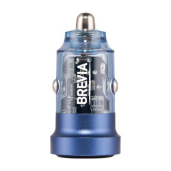 Купить Автомобильное зарядное устройство Brevia ePower DualCharge 45W 1xUSB-C+1xUSB-A, прозрачный синий