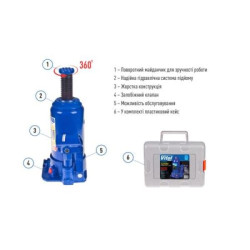 Купить Домкрат гідравлічний  телескоп  5 т валіза. Висота піднімання  185-358 мм 4,1кг Iron Hand (IH-185355D-K)