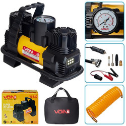 Купить Компресор автомобільний "VOIN" VL-620 150psi/15A/85л/прикур./лiхтар/перехідник на клеми/2 циліндра