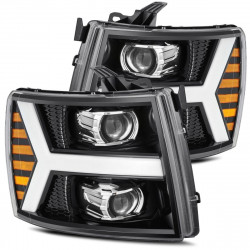 Купить Передние фары LED Chevrolet Silverado 2007-2013 LED LUXX серия углево-черные AlphaRex AHL-CL07-PL-SA-LB