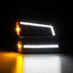 Купити Передні фари Chevrolet Silverado 2003-2006 LED NOVA серія колір Alpha-Black AlphaRex AHL-CL03-N-FLB