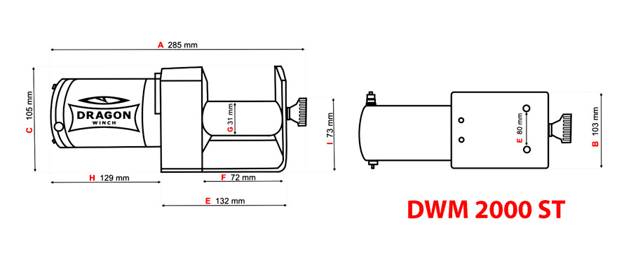 Схема и габаритные показатели электрической лебедки Dragon Winch 2000 ST в Украине купить по хорошей цене
