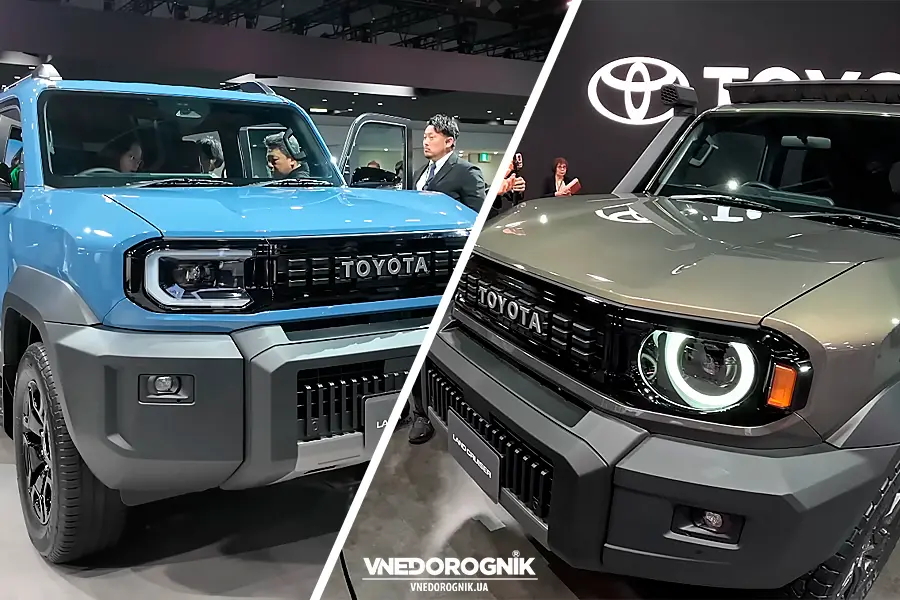 Передня оптика Toyota Land Cruiser FJ — круглі та прямокутні фари Близькі плани фар: класичні круглі та сучасні прямокутні LED-блоки — поєднання ретро та технологічності.
